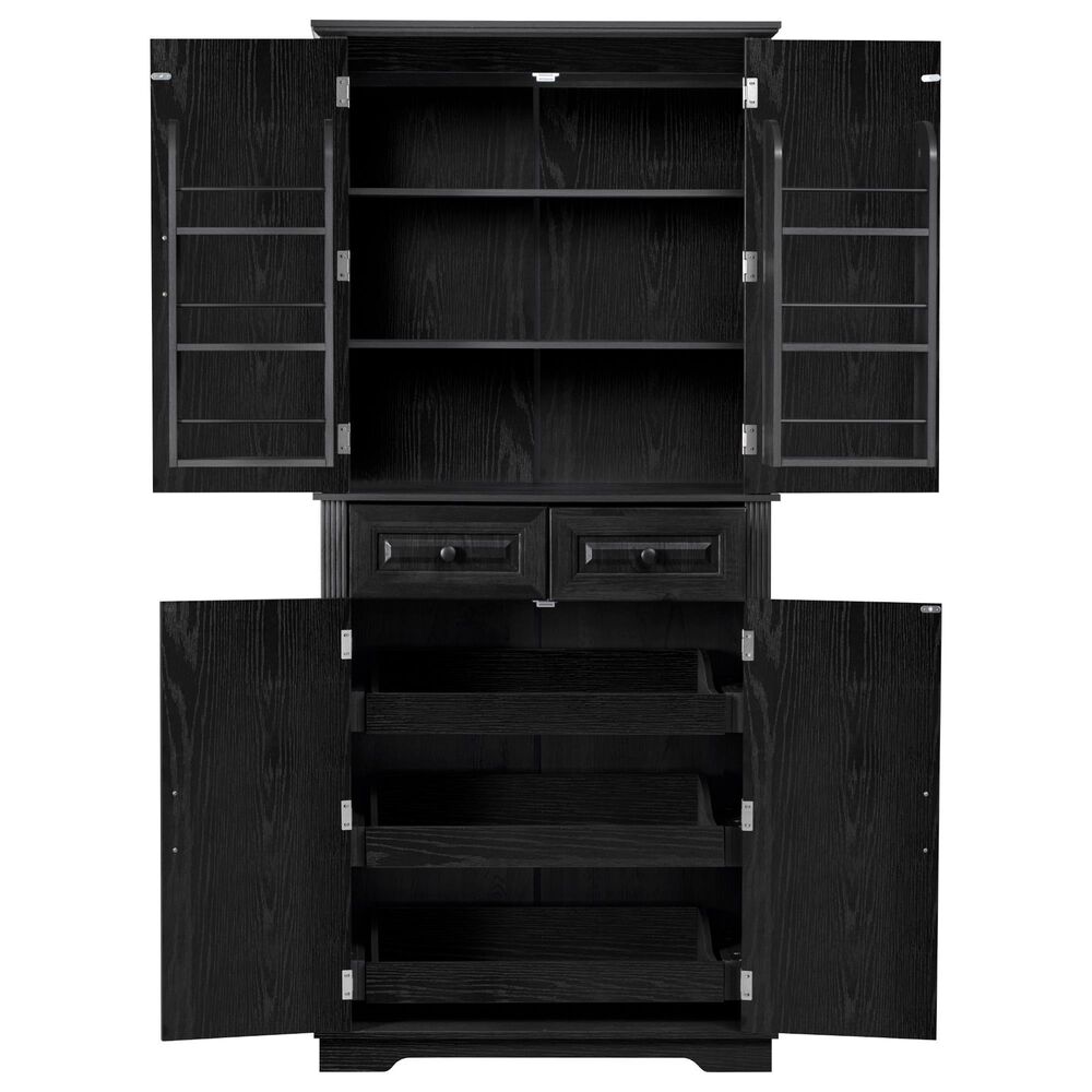 HOMLUX 71" Tall Kitchen Pantry Cabinet with 3 Pull Out Cabinet Organizers, Farmhouse Embossed Texture Storage Cabinet with 6 Door Shelves, 2 Drawers, Freestanding Cupboard for Kitchen, Dining Room Black, , large