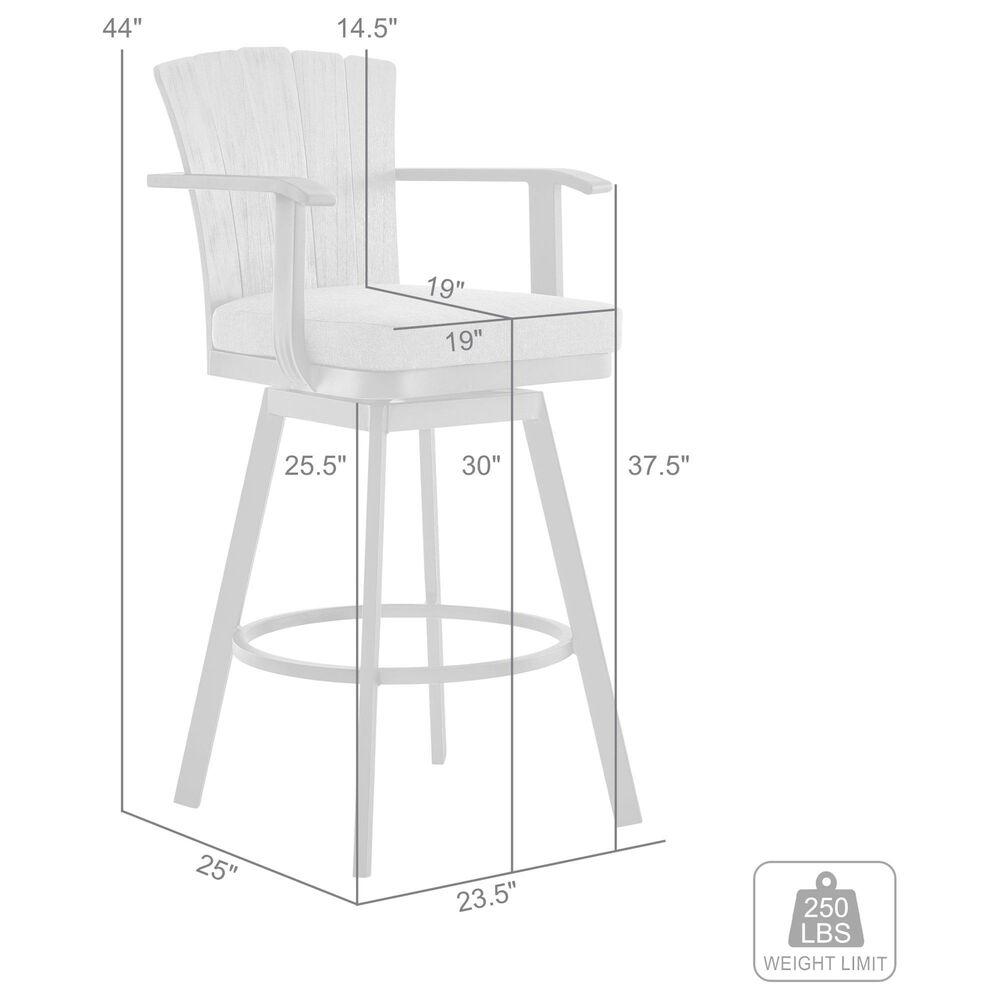 Armen Living Hazel Patio Swivel Bar Stool with Charcoal Cushion in Black, , large