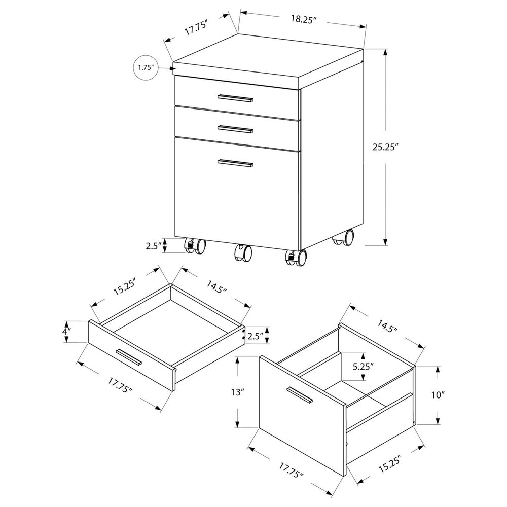 Monarch Specialties 3-Drawer Filling Cabinet in White, Grey and Black, , large