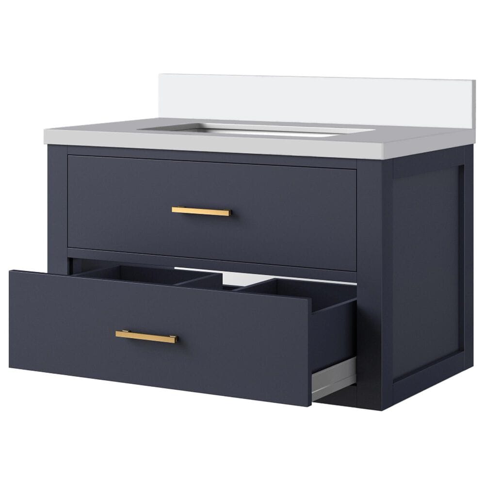 Lexora Home Castor 30&quot; Single Bathroom Vanity in Blue with 2 cm White Quartz Top and Rectangular Sink, , large