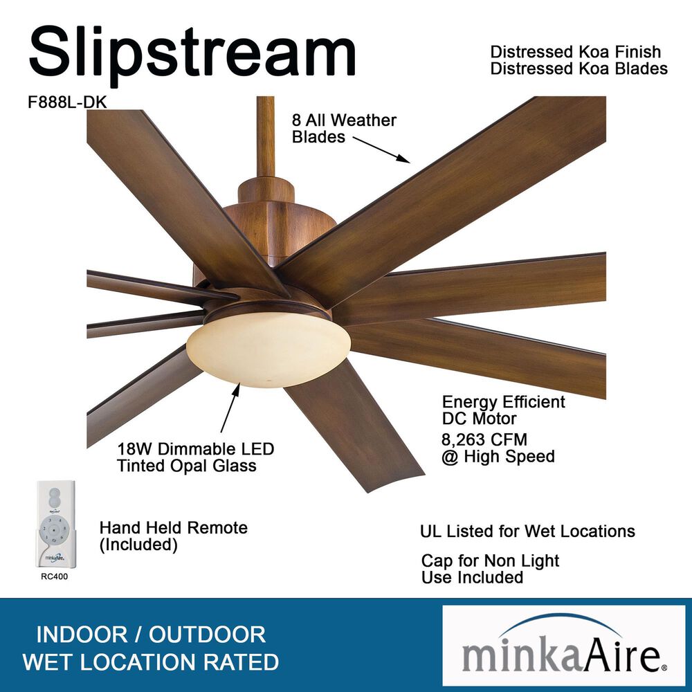 Minka-Aire Slipstream 65" Indoor/Outdoor Ceiling Fan with LED Light in Distressed Koa, , large