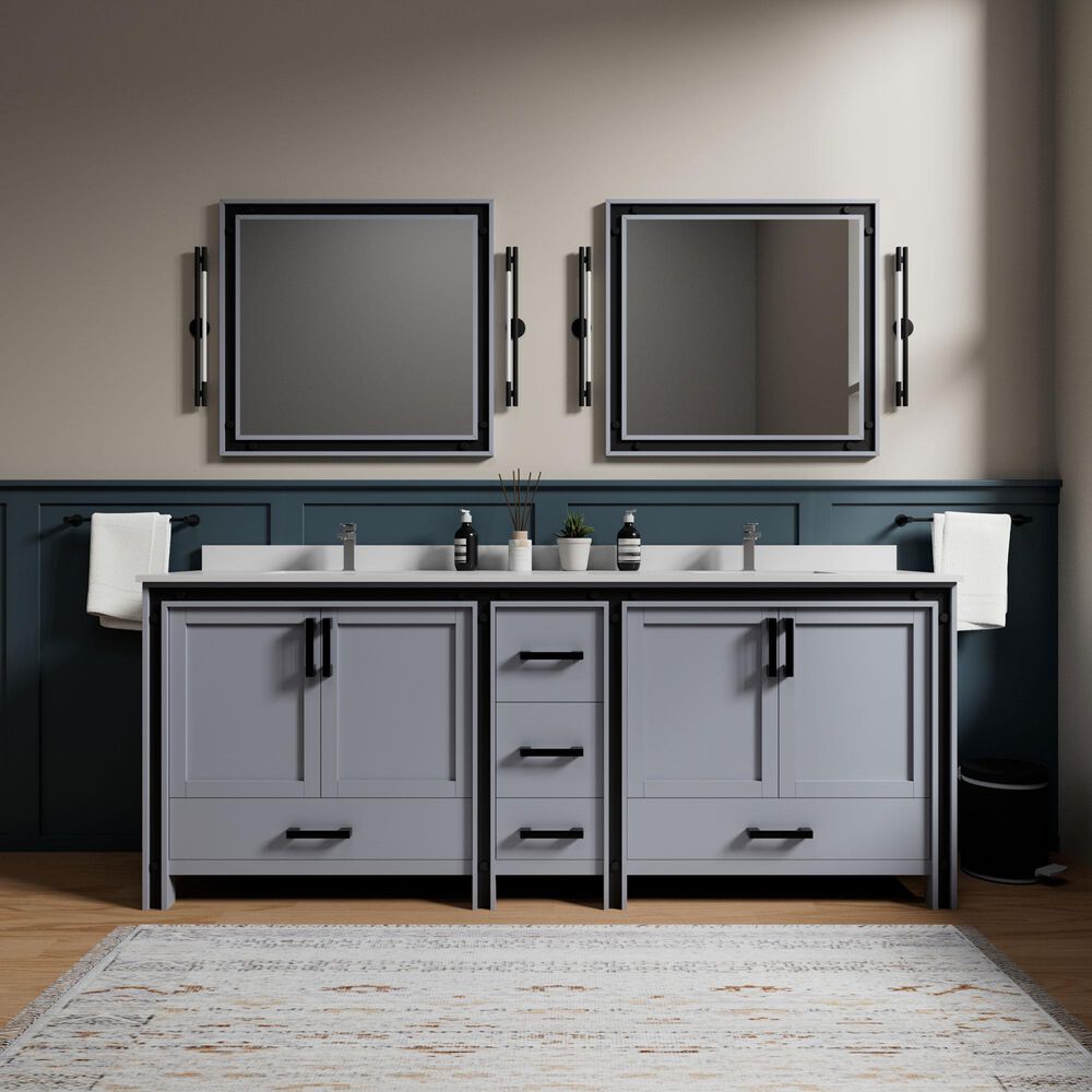 Lexora Home Ziva 84" Double Bathroom Vanity in Dark Grey with 2 cm White Cultured Marble Top and Rectangular Sinks, , large
