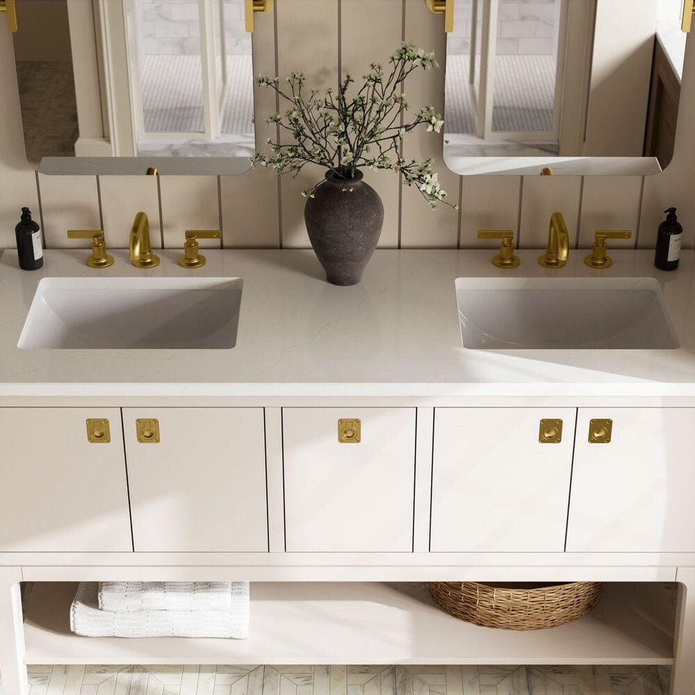 Kohler Seagrove 60" Double Bathroom Vanity in Light Clay with 3 cm White Quartz Top and Rectangular Sinks, , large