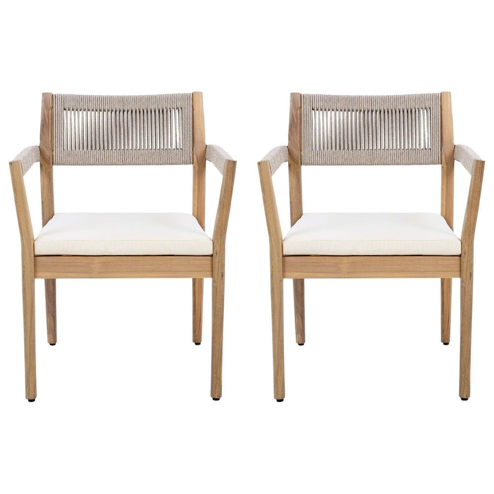Hearth and Haven Outdoor Braided Acacia Wood Dining Chair in Cream (Set of 2), , large