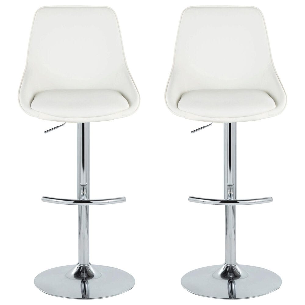LumiSource Diana Adjustable Barstool with White Faux Leather Upholstery in Chrome (Set of 2), , large