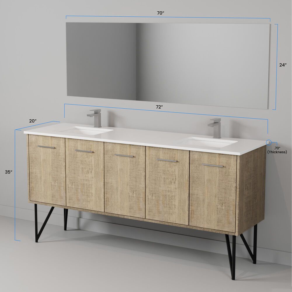 Lexora Home Lancy 72" Double Bathroom Vanity in Rustic Acacia with 2 cm White Cultured Marble Top and Rectangular Sinks, , large