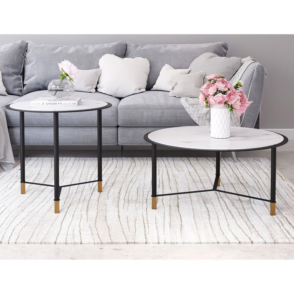 Zuo Modern Davis Coffee Table in Black, White, Black and Gold &#40;Set of 2&#41;, , large