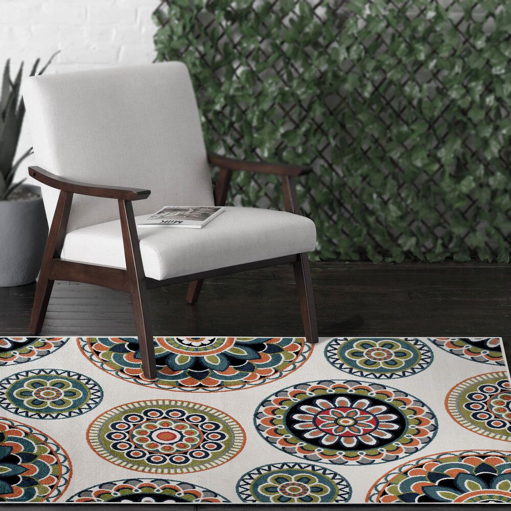 Central Oriental Terrace Tropic Burnette 6&#39;7&quot; x 9&#39;6&quot; Snow and Multicolor Area Rug, , large