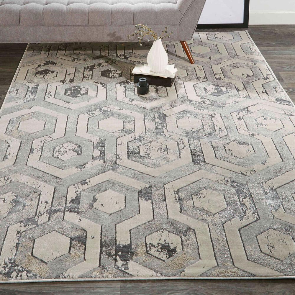 Feizy Micah 3046F 3&#39;11&quot; x 6&#39; Beige and Gray Runner, , large