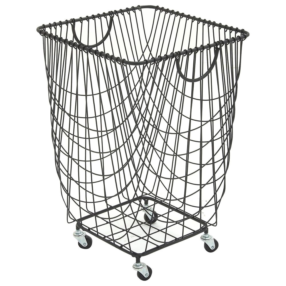 Maple and Jade Large Metal Hamper Basket in Black, , large