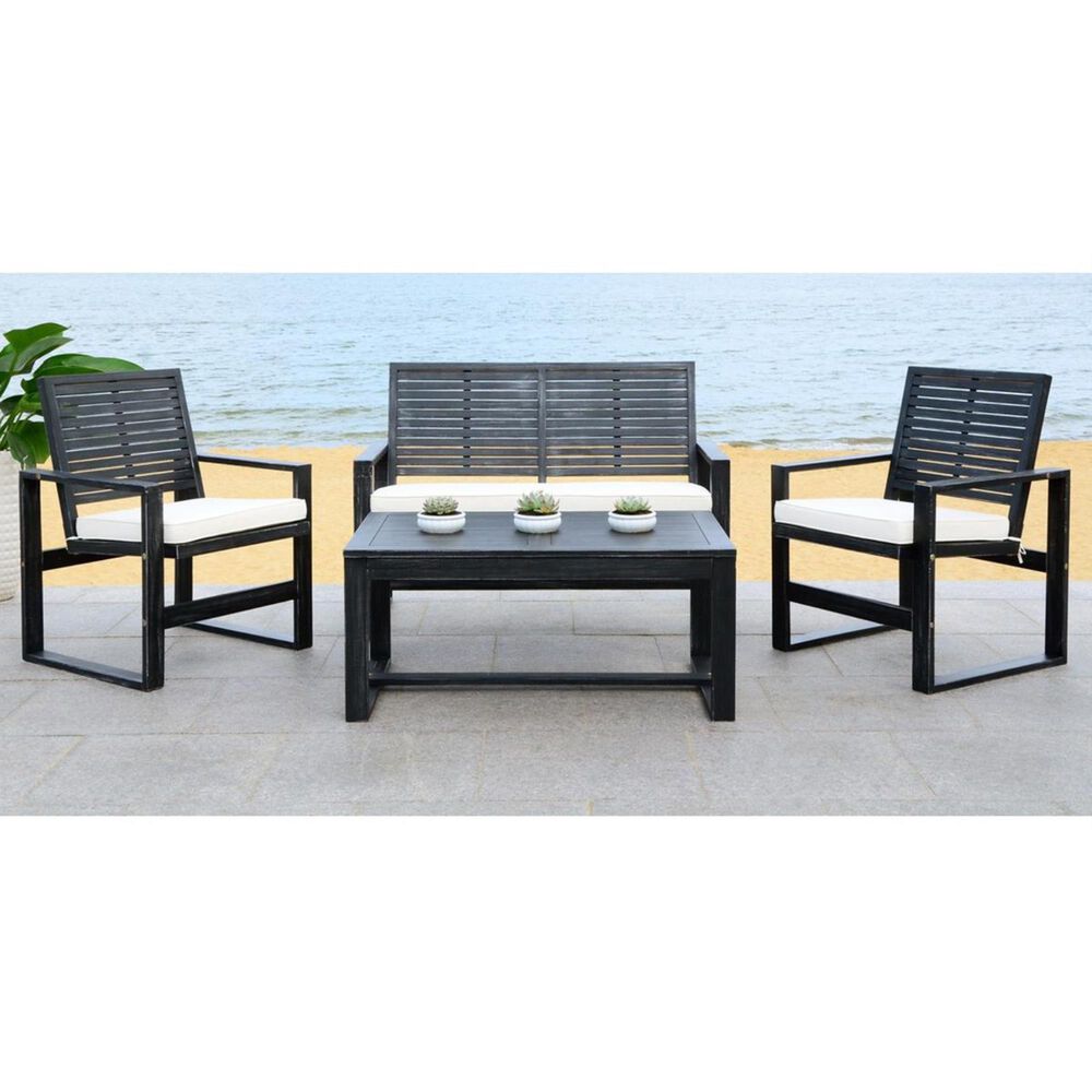 Safavieh Ozark 4-Piece Outdoor Conversation Set in Black Wash, , large