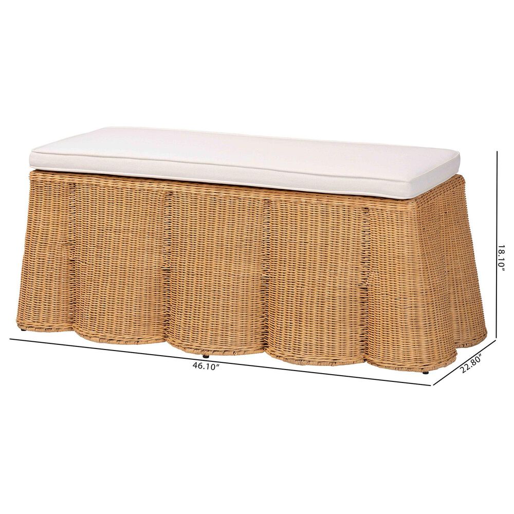bali &amp; pari Palm Rectangle Ottoman with Light Honey Rattan in White, , large
