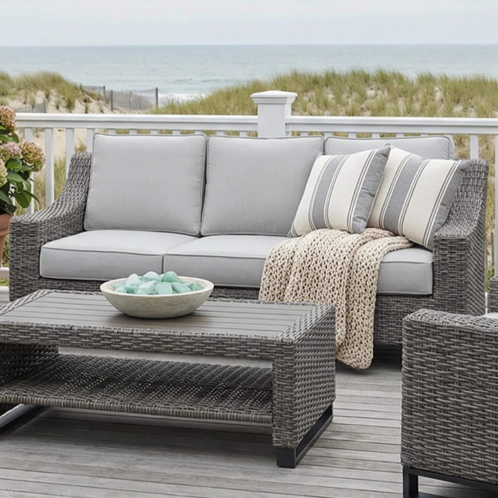 Slate and Company Addison Stationary Patio Sofa in Ross Nickel