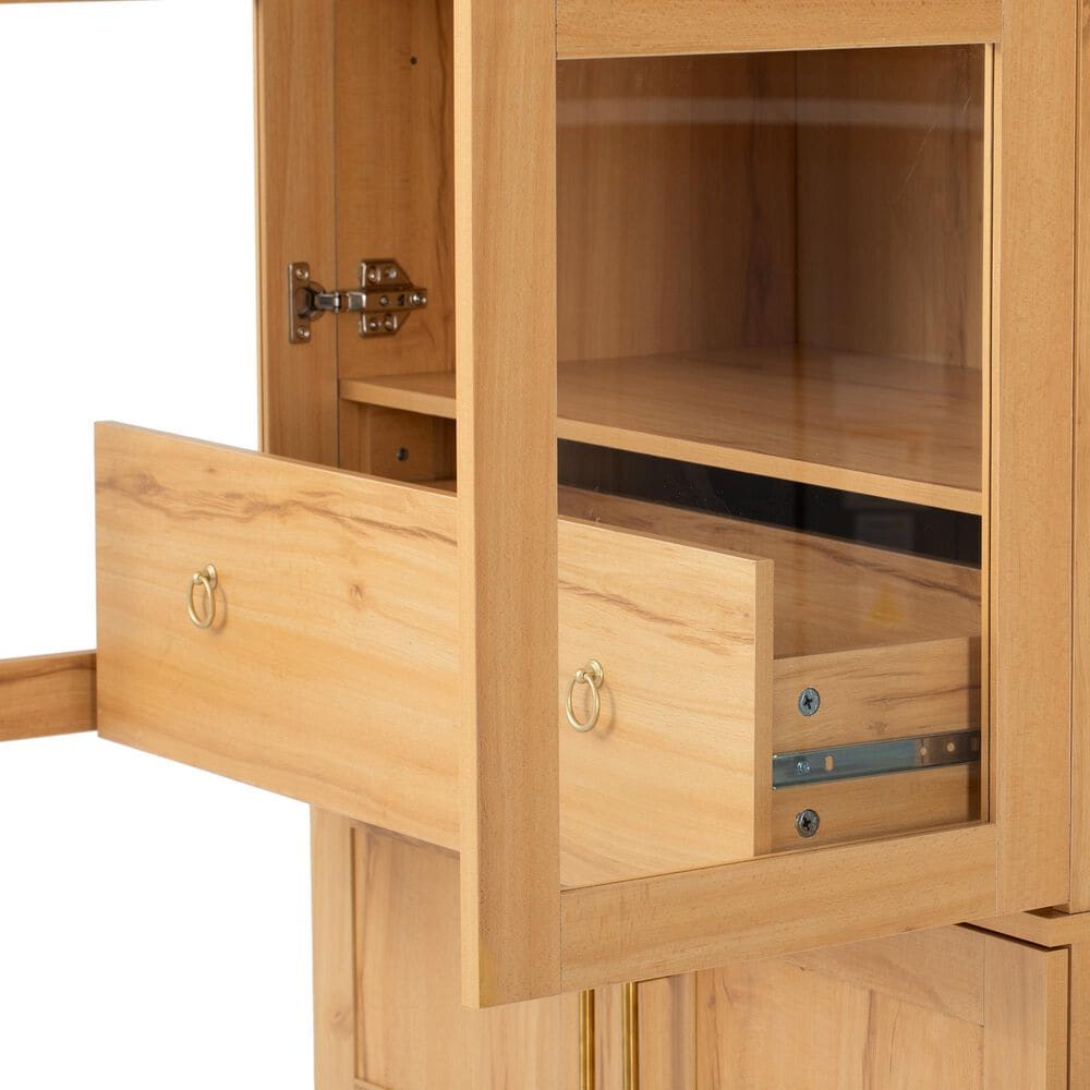 HOMLUX HOMLUX 71" Tall Arched Kitchen Pantry Cabinet with Door Shelves, Farmhouse Kitchen Storage Cabinet with Open &amp; Adjustable Shelves, Hidden Drawer &amp; Glass Door, Cupboard for Kitchen, Dining Room, Natural, , large