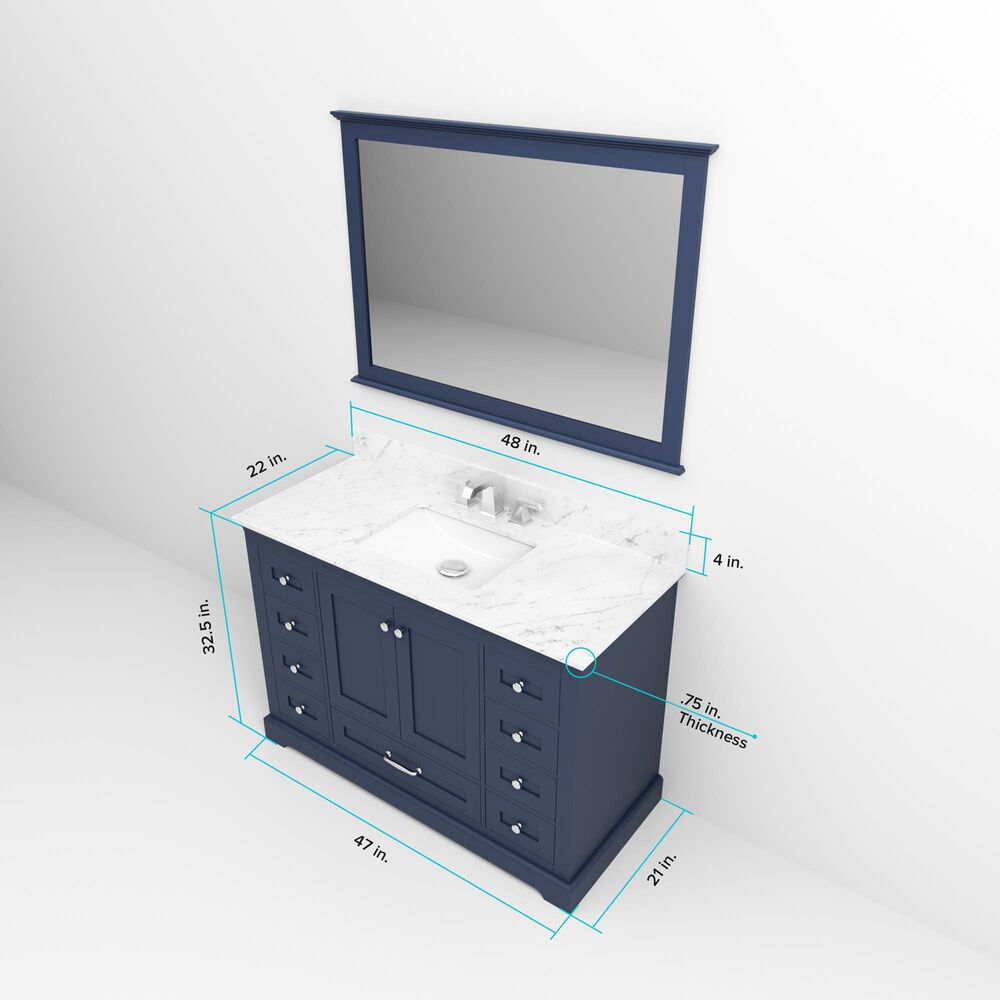 Lexora Home Dukes 48" Single Bathroom Vanity in Navy Blue with 2 cm White Quartz Top and Rectangular Sink, , large