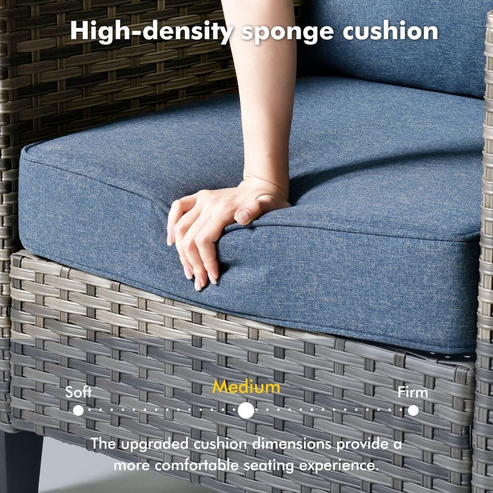 HOMLUX 7-Piece Patio Conversation Set with Rocking Chairs and Fire Pit Table in Denim Blue, , large