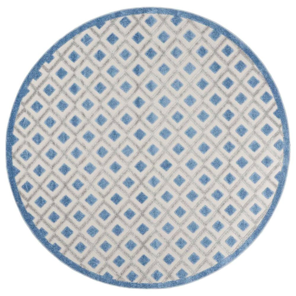 Nourison Aloha ALH26 7"10" Round Blue and Grey Indoor/Outdoor Area Rug, , large