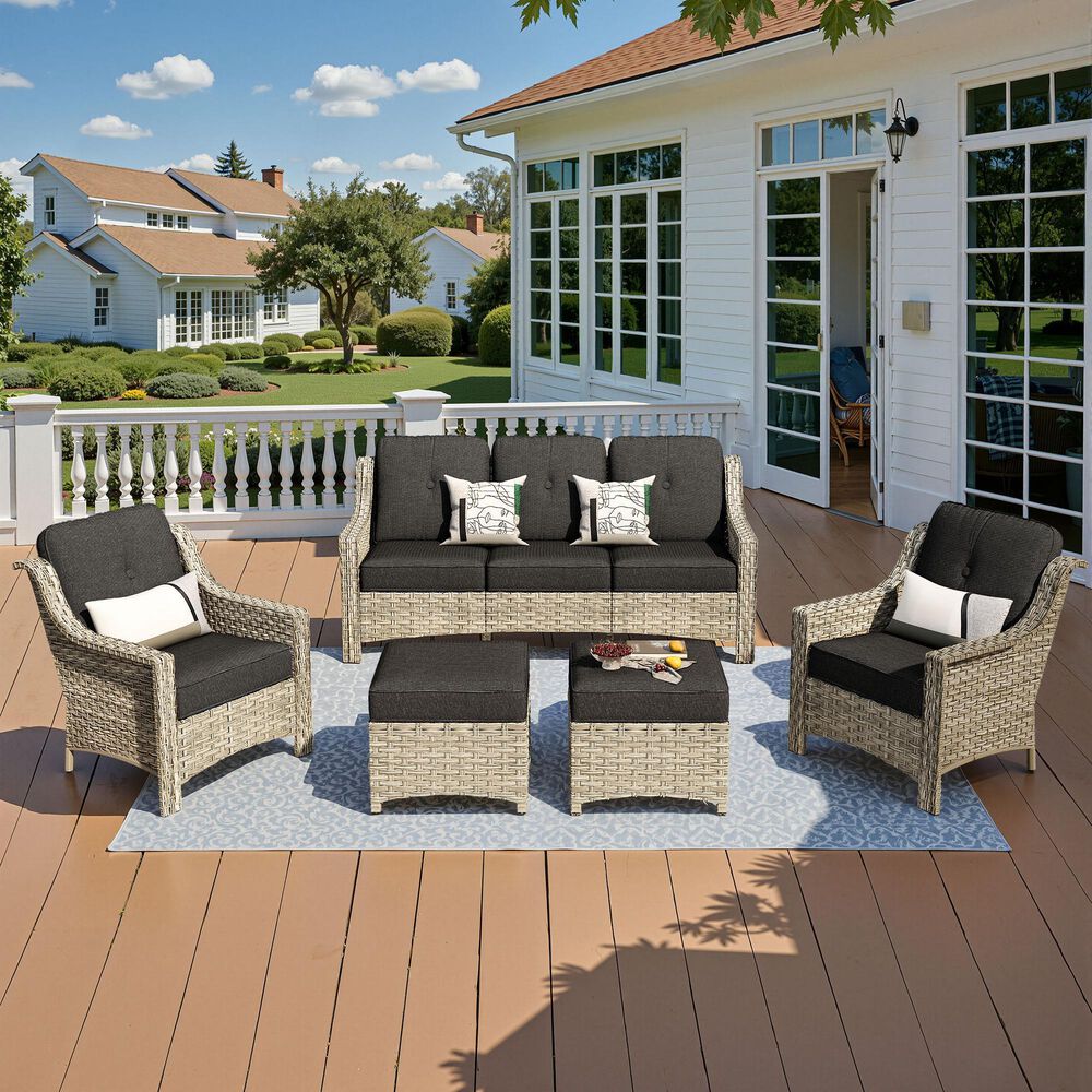 HOMLUX 5-Piece Patio Conversation Set with Two Ottomans in Black, , large