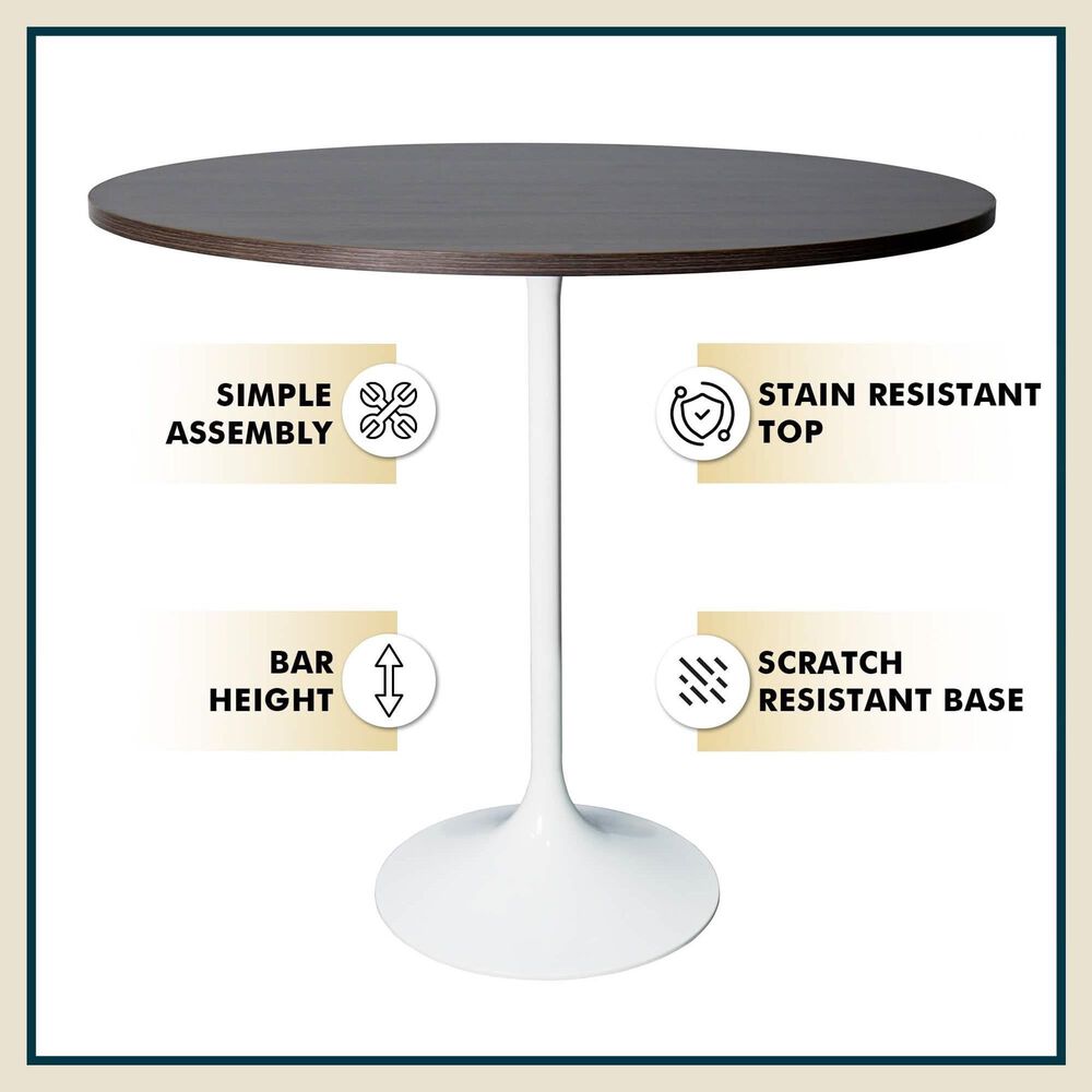 Leisuremod LeisureMod Verve Collection Modern Bar Height Table White Base with 48 Round Dark Walnut MDF Top, , large