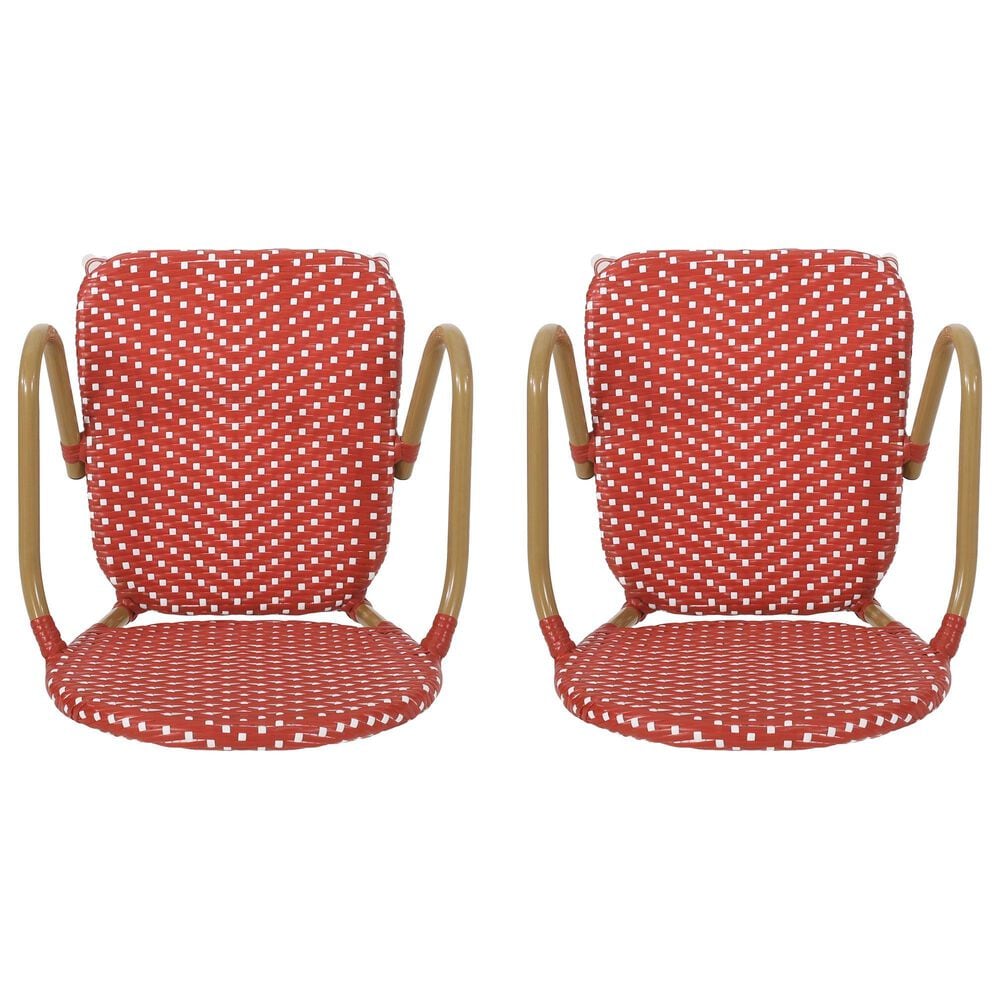 Hearth and Haven Outdoor Wicker French Barstool with Curved Design in Red (Set of 2), , large