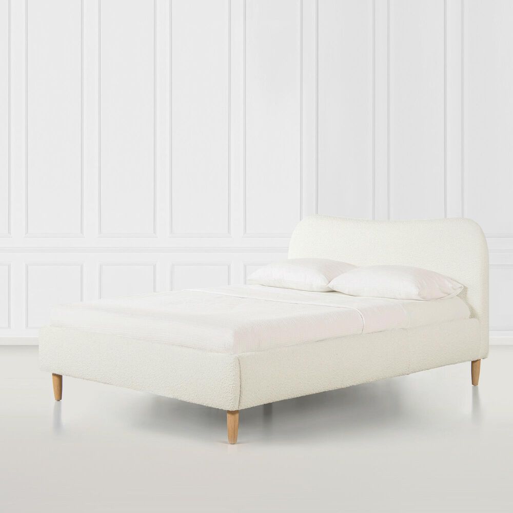Jennifer Taylor Home Roman Queen Platform Bed with Ivory White Upholstered in Natural Whitewashed, , large