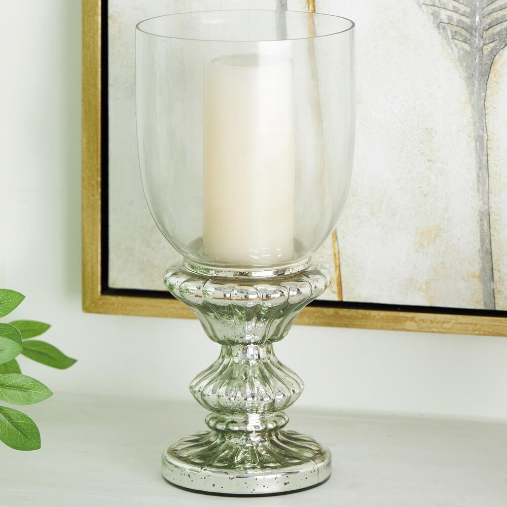 Maple and Jade Handmade Turned Style Pillar Room Hurricane Lamp in Silver, , large