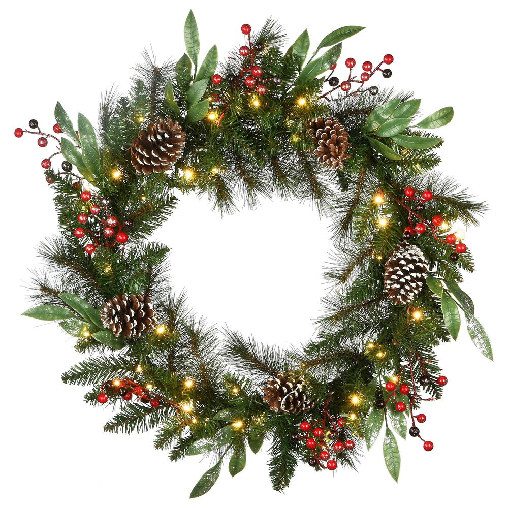National Tree 30" Frosted Pine Berry Collection Wreath, , large