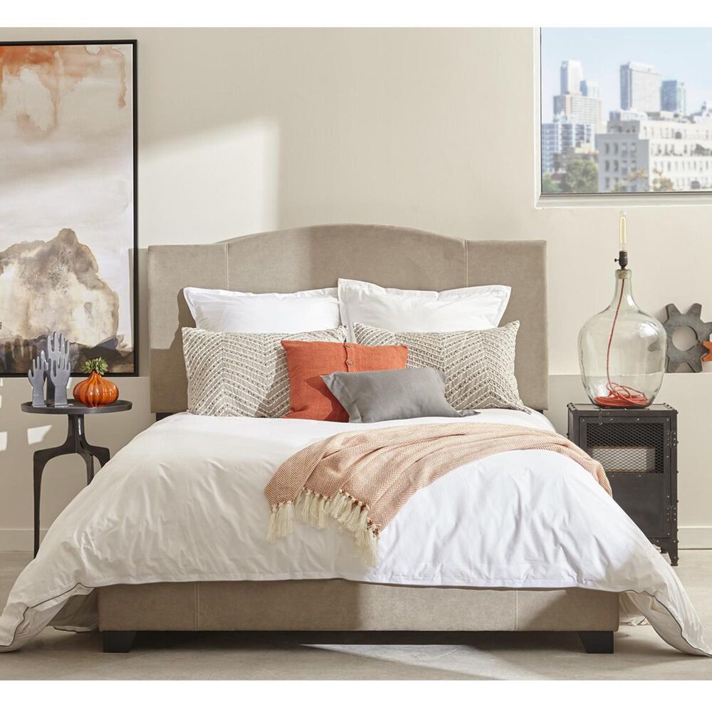 Accentric Approach Accentric Accents Benton Queen All-In-One Upholstered Bed in Denim Sand Gray, , large