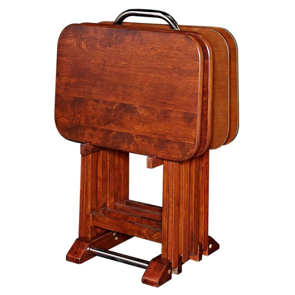 Parkerville Furniture Line TV Tray Table Set with Stand in Light Cherry