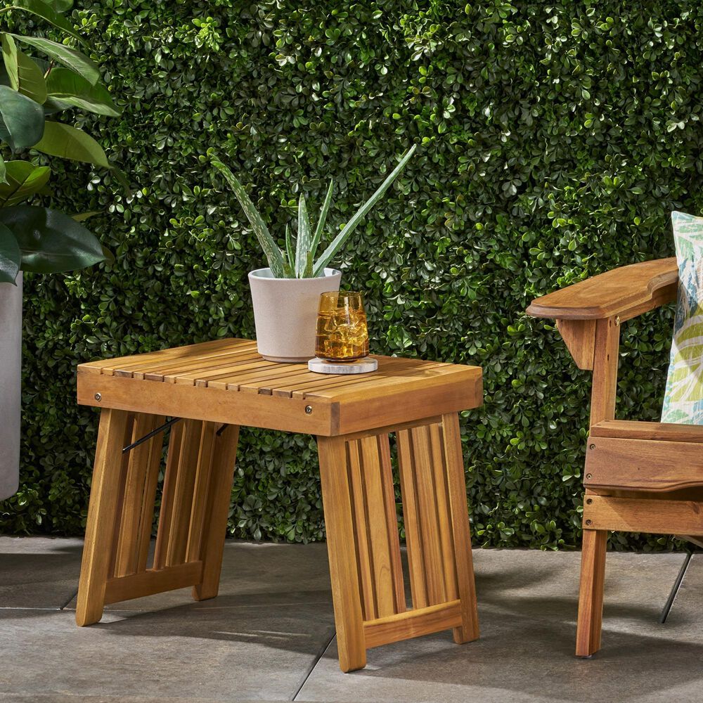 Hearth and Haven Kyoto Outdoor Folding Side Table with Slatted Top in Teak, , large