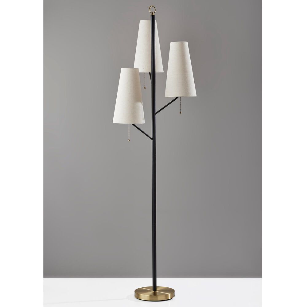 Adesso Daniel Floor Lamp in Black and Antique Brass, , large