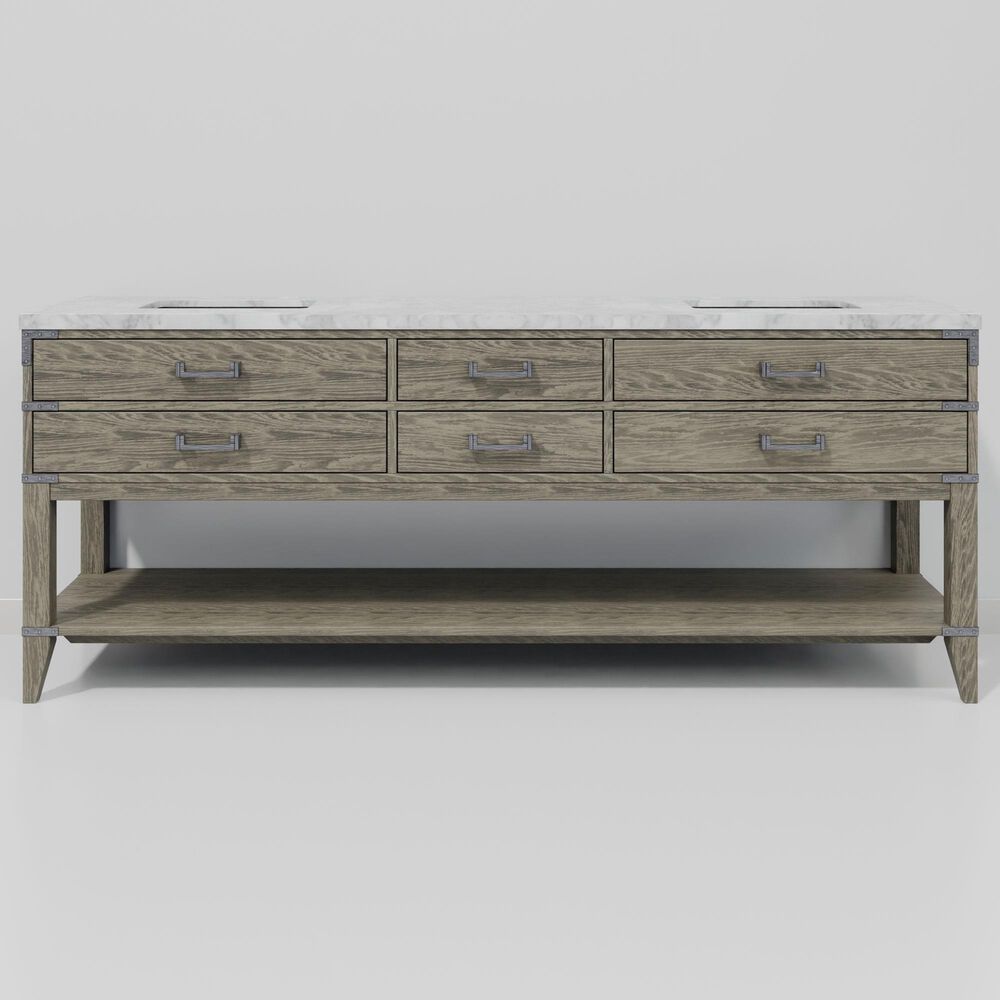 Lexora Home Norwalk 84&quot; Double Bathroom Vanity in Grey Oak with White Carrara Marble Top  and Rectangle Sink, , large