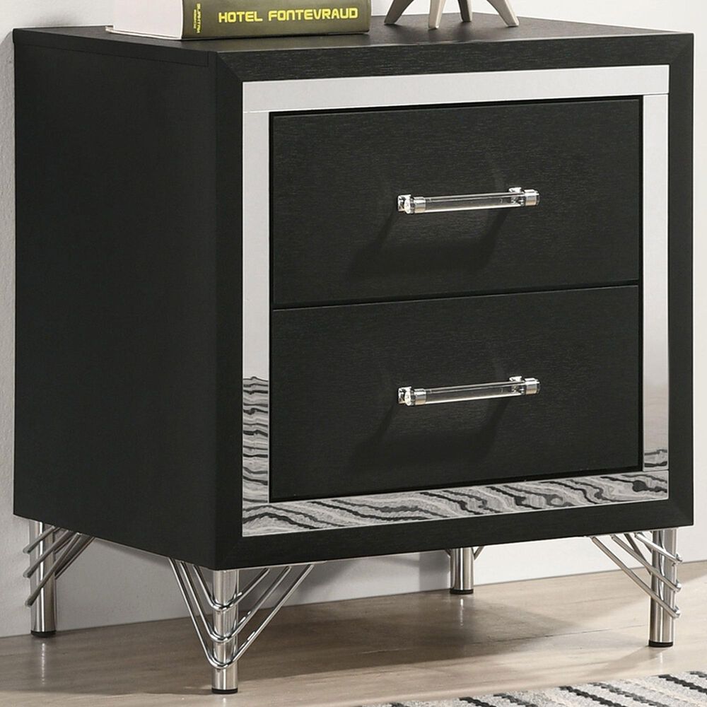 Coaster Lucia 2-Drawer Nightstand in Black and Chrome, , large