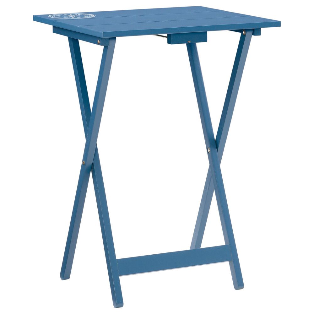 Linon Home Decor Compass Folding TV Tray Table Set with Stand in Navy Blue (Set of 4), , large