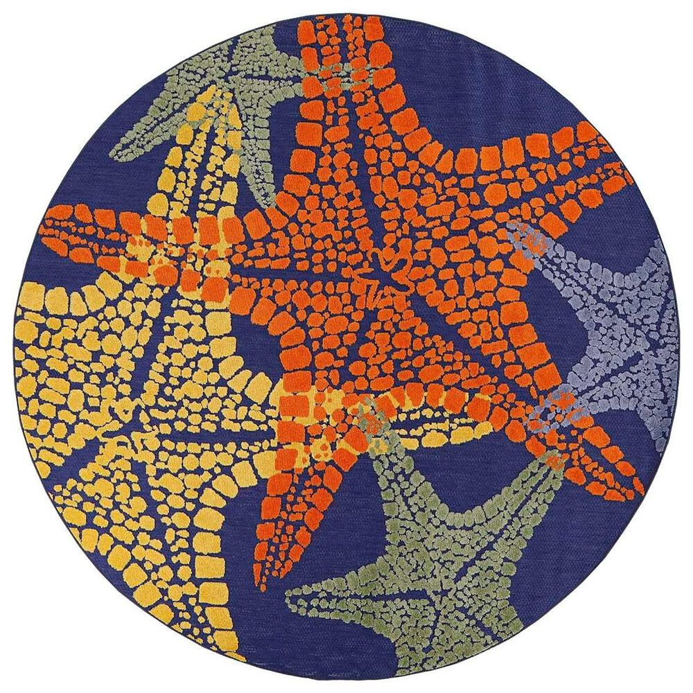 Nourison Aloha 5"3" Round Blue and Multicolor Indoor/Outdoor Area Rug, , large