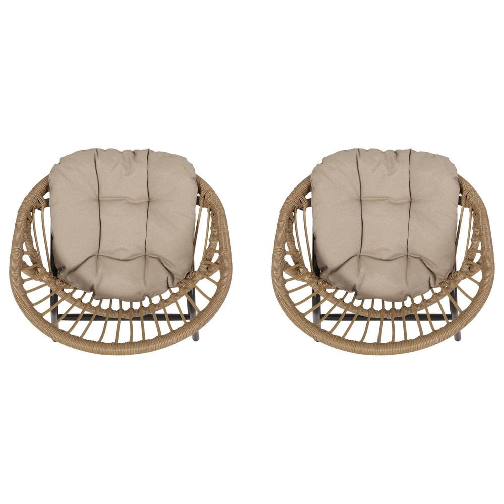 Hearth and Haven Edgar Outdoor Dining Chair with Beige Cushions in Brown &#40;Set of 2&#41;, , large