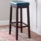 Linon Home Decor Claridge Bar Stool with Blue Cushion in Dark Brown, , large