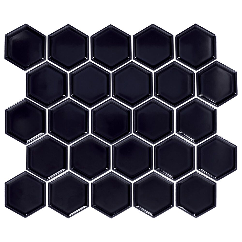 Dal-Tile Artefino Jewel Obsidian 2.5" Framed Hexagon on 12" x 14" Porcelain Mosaic Sheet, , large