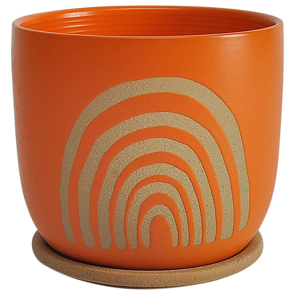 Sagebrook Home 8" Arch Planter with Saucer in Orange, , large