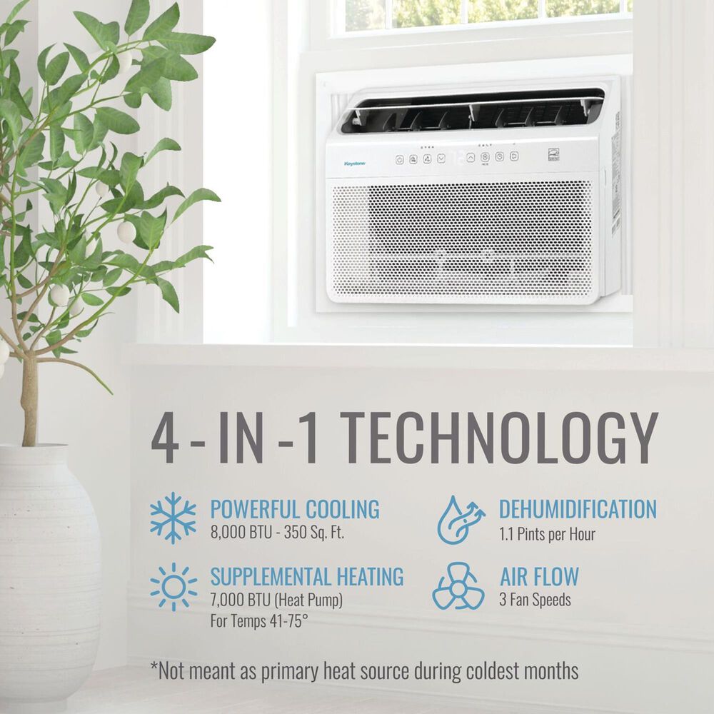 Keystone 8000 BTU Window Mounted Inverter Air Conditioner with Supplemental Heat in White, , large
