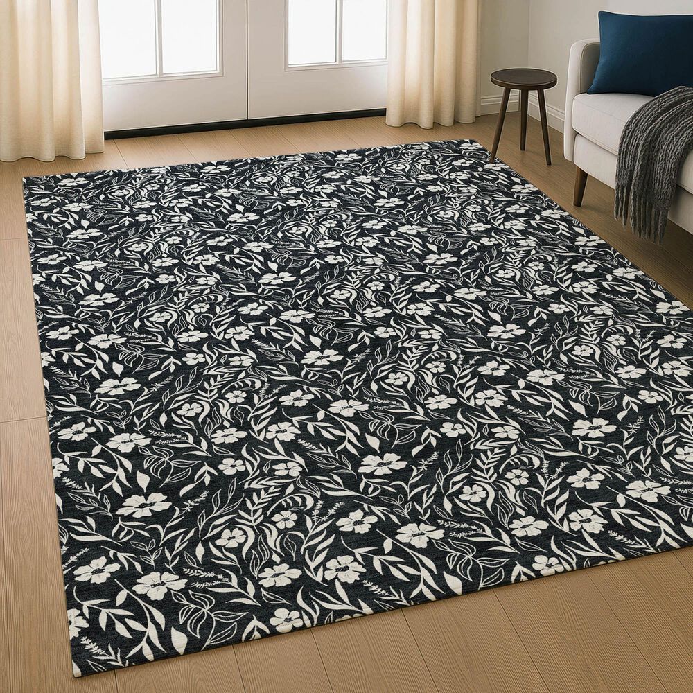Dalyn Rug Company Soft Essentials Floral Black 5' x 7'6" Indoor/Outdoor Area Rug, , large