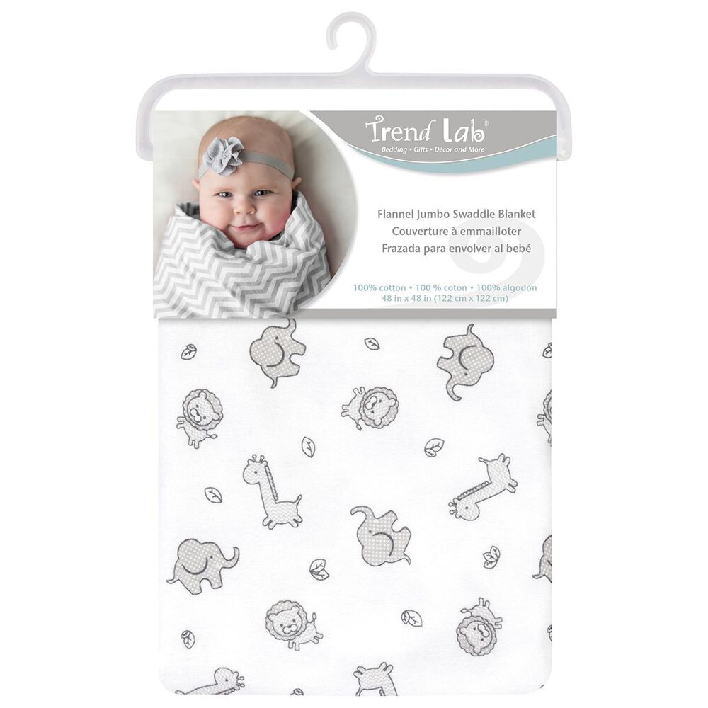 Trend Labs Safari Jumbo Deluxe Flannel Swaddle Blanket in Gray, , large