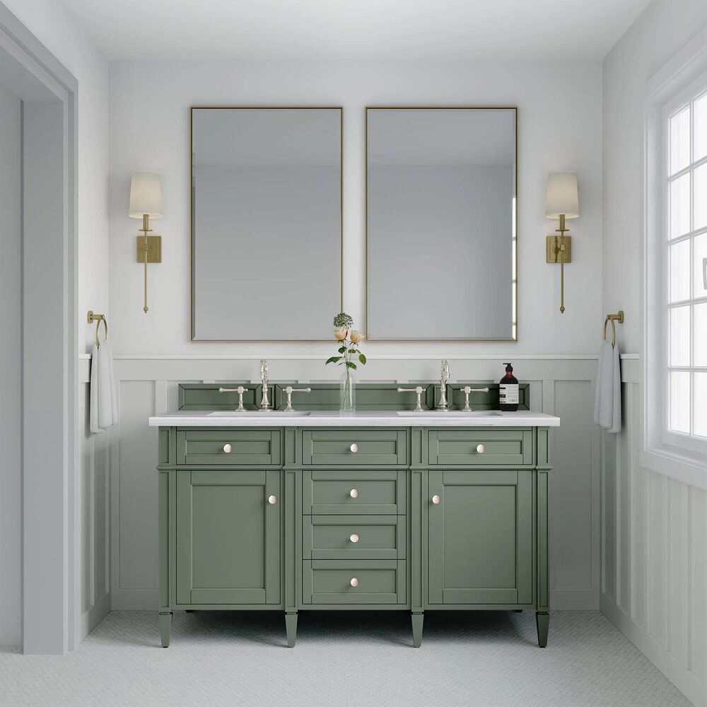 James Martin Vanities Brittany 60&quot; Double Bathroom Vanity in Smokey Celadon with 3 cm Arctic Fall Solid Surface Top and Rectangular Sinks, , large