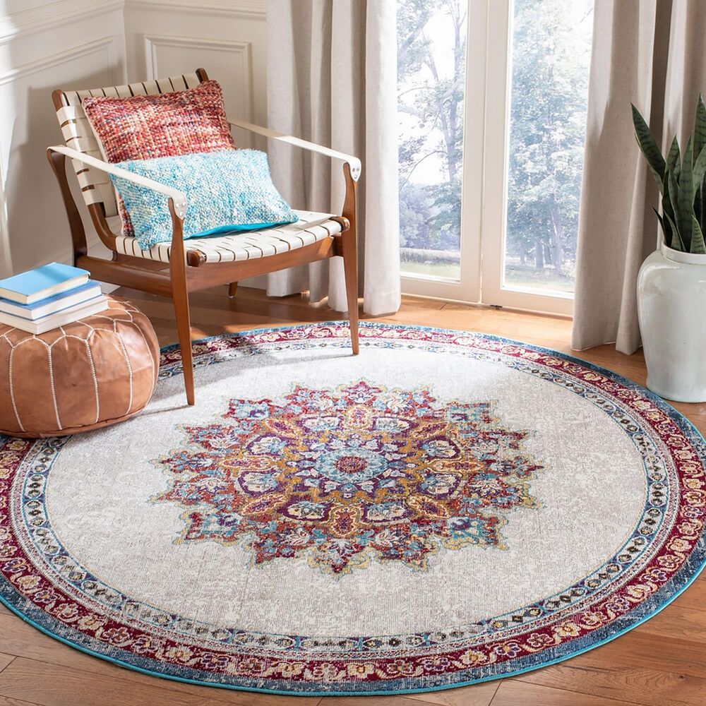 Safavieh Aria Oriental 6&#39;6&quot; Round Ivory and Navy Area Rug, , large
