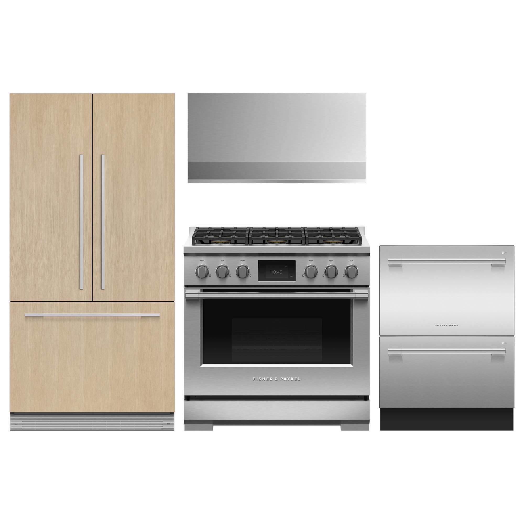 Fisher Paykel 4pc Kitchen Package with 16.8 Cu. Ft. Built In French Door Refrigerator with