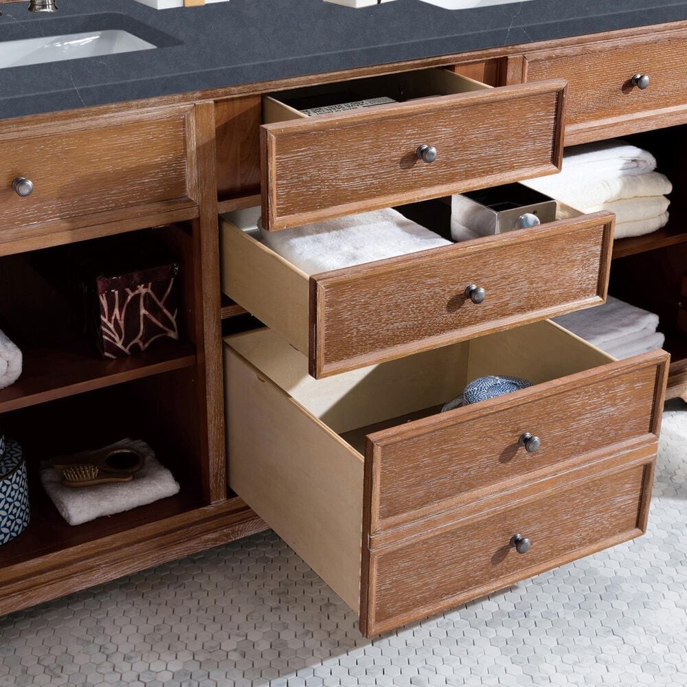 James Martin Vanities Savannah 72&quot; Double Bathroom Vanity in Driftwood with 3 cm Charcoal Soapstone Quartz Top and Rectangular Sinks, , large