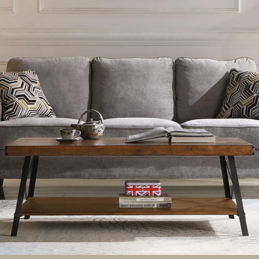 Golden Wave Furniture Chandler Coffee Table in Pine Brown and Steel Gray, , large
