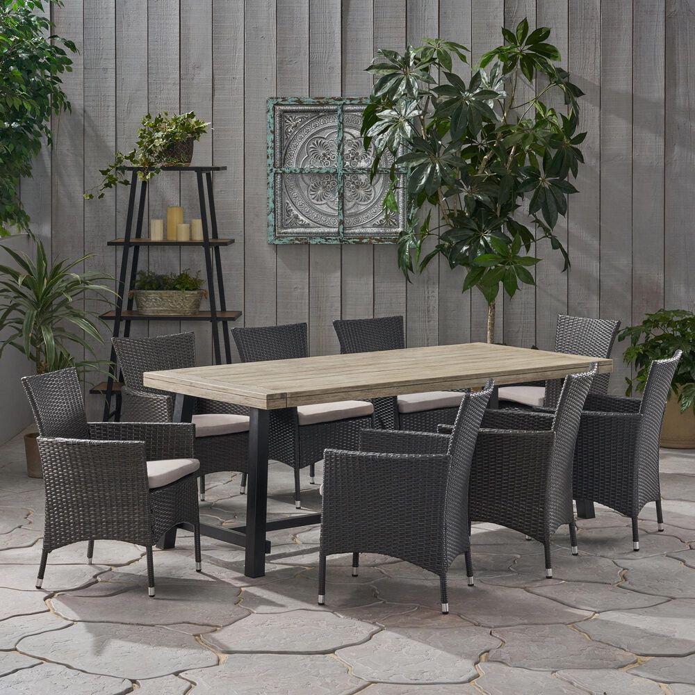 Noble House Flamingo 9-Piece Patio Dining Set in Black and Gray, , large
