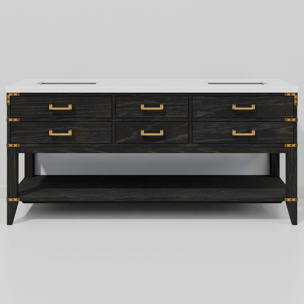 Lexora Home Norwalk 72" Double Bathroom Vanity in Black Oak with White Quartz Top and Rectangular Sinks, , large