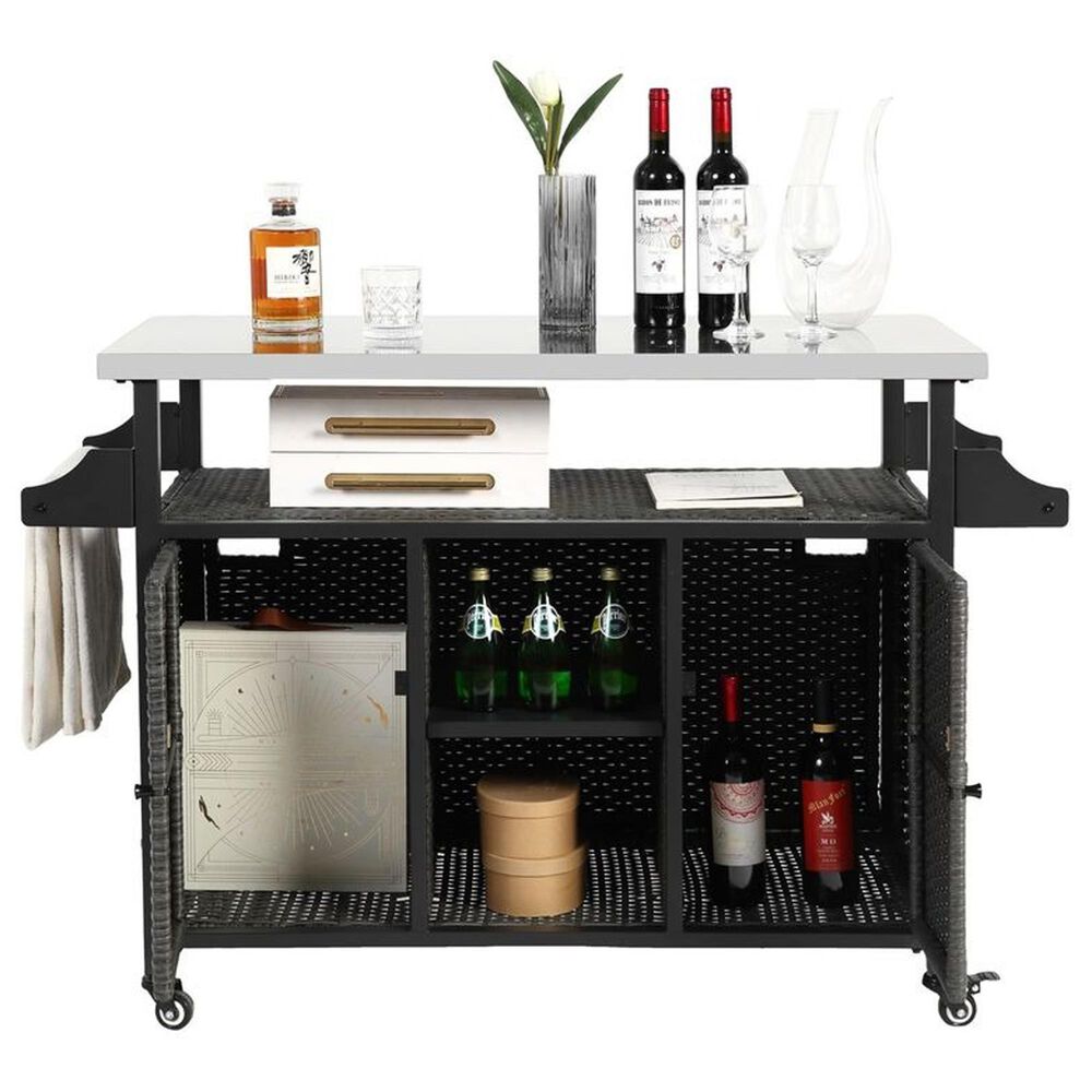 Hearth and Haven 2-Door Outdoor Bar Cart with Stainless Steel Top in Grey, , large